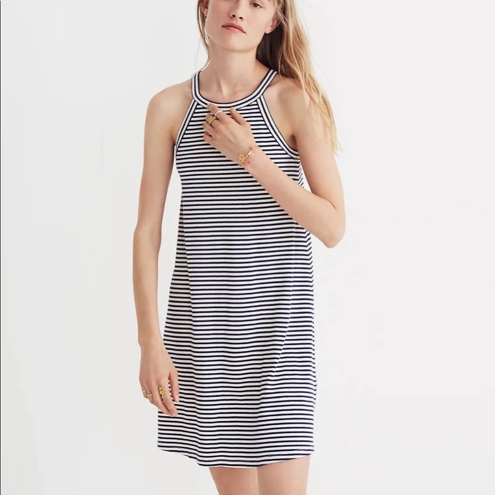 Madewell ribbed navy and white striped dress size small